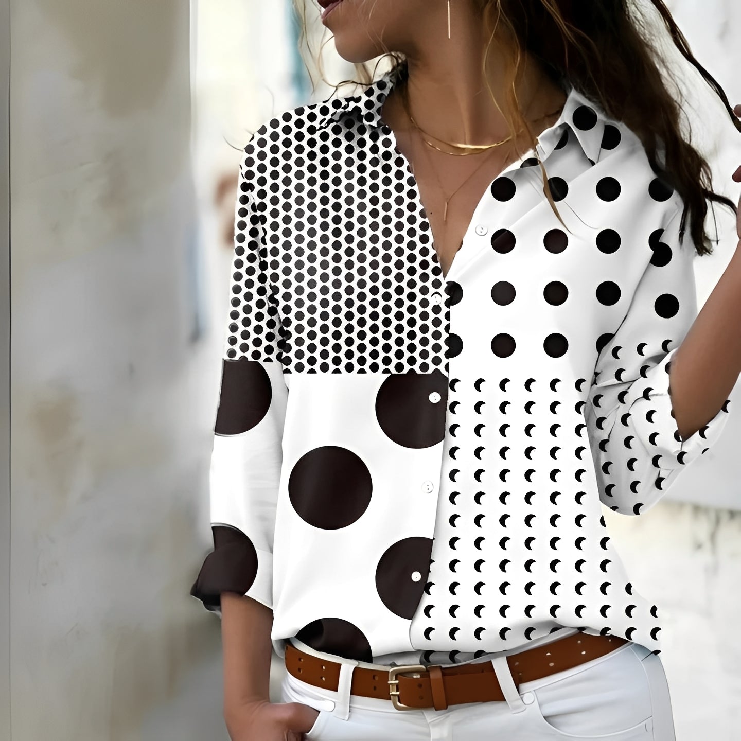 Damenbluse Langarm Kragen Elegante Modern