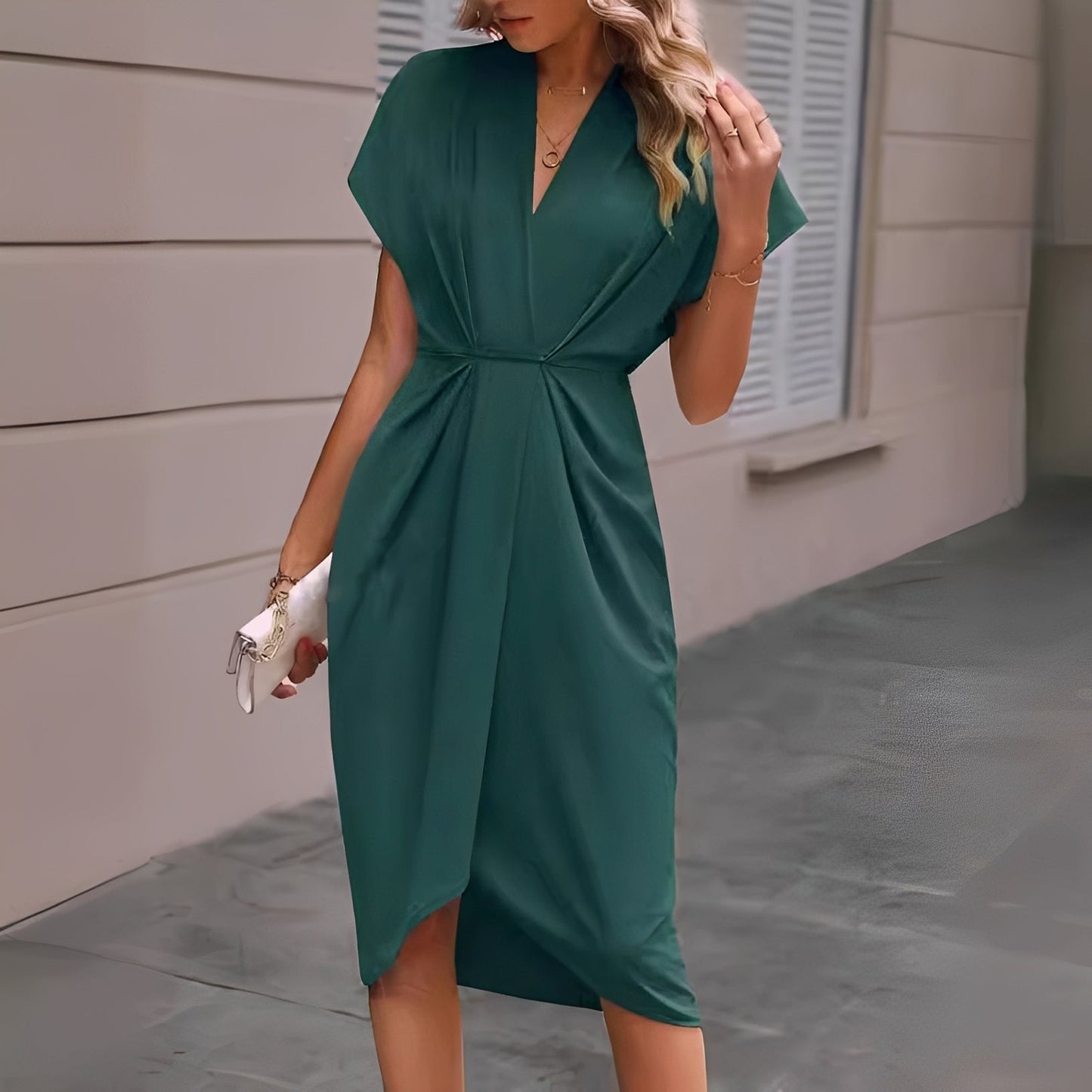 Damen Wickelkleid Midi Länge Elegant