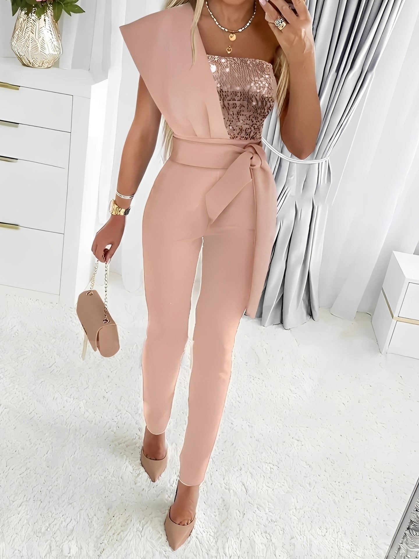 Damen Glitzer Jumpsuit Modernes Abendkleid - Norvielle