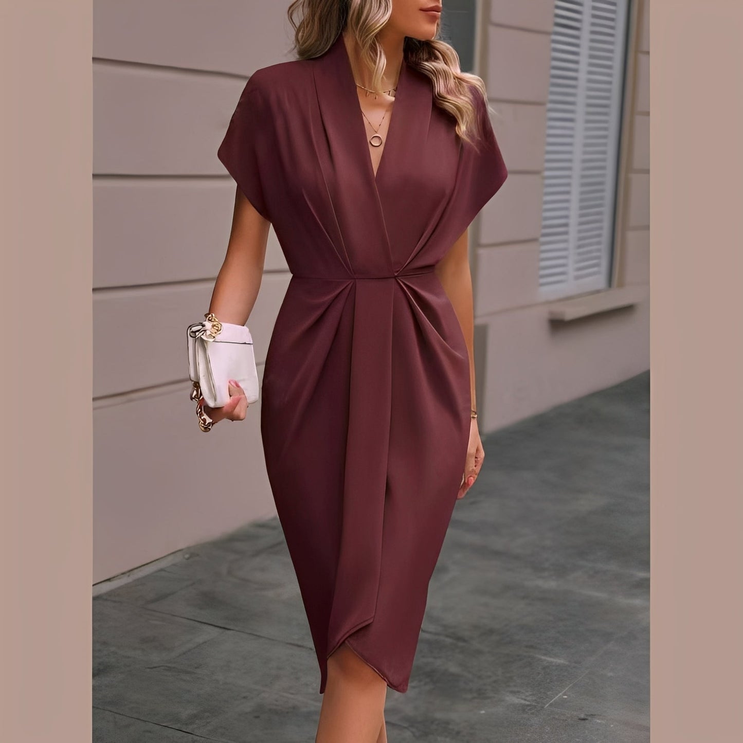 Damen Wickelkleid Midi Länge Elegant