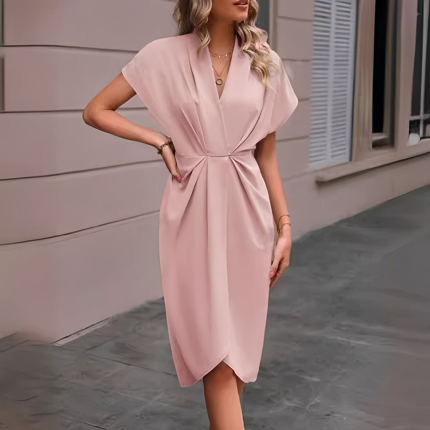 Damen Wickelkleid Midi Länge Elegant