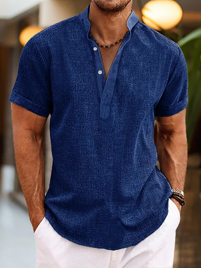 Herren Kurzarmshirt Casual Henley aus Baumwolle