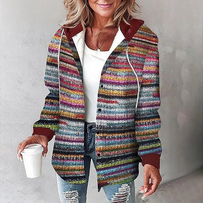 Damen Karo Hoodie Jacke Warme Winterjacke