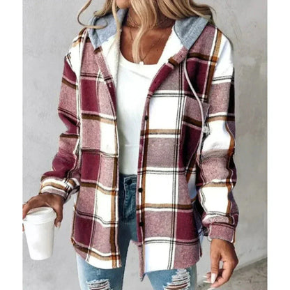 Damen Karo Hoodie Jacke Warme Winterjacke