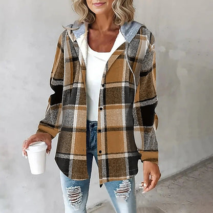 Damen Karo Hoodie Jacke Warme Winterjacke