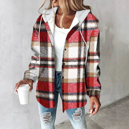 Damen Karo Hoodie Jacke Warme Winterjacke - Norvielle