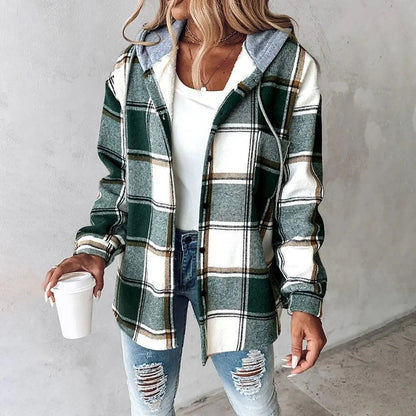 Damen Karo Hoodie Jacke Warme Winterjacke