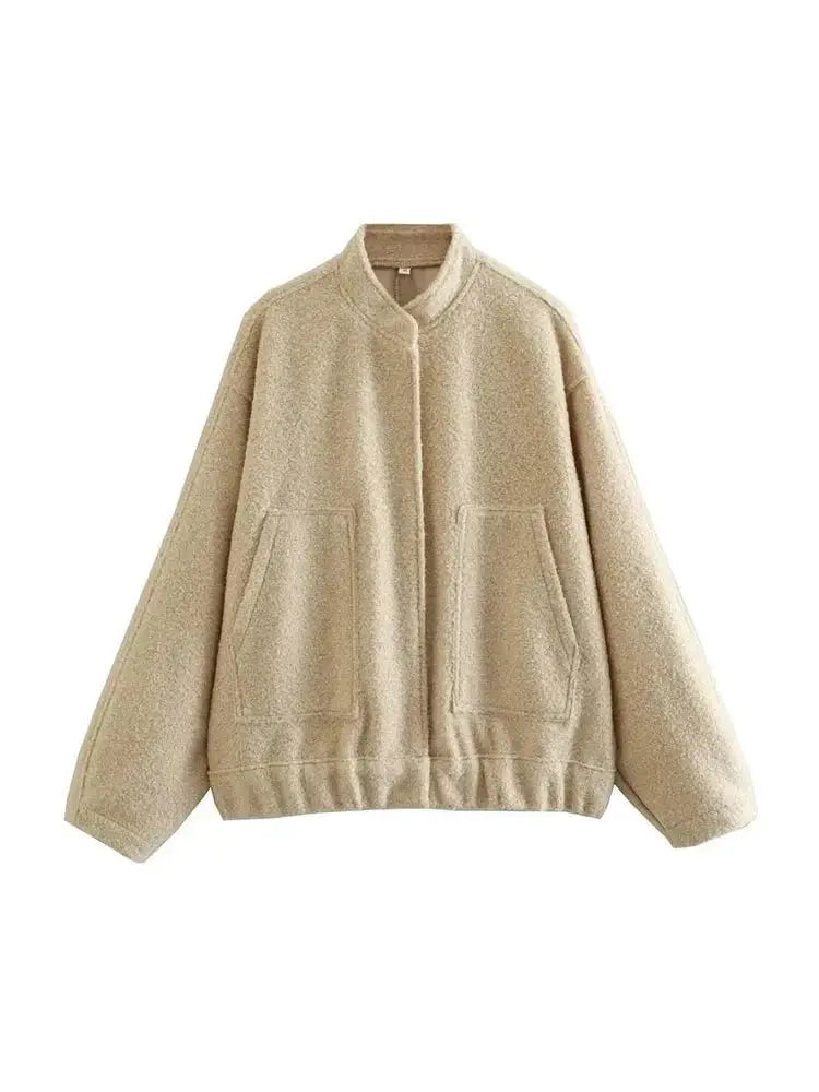 Damen Teddyjacke Oversize Weich Warm Beige - Norvielle