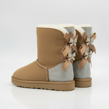 Damen Winterstiefel Wildleder Glitzer Schleife - Norvielle