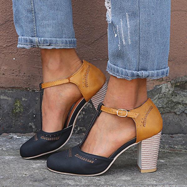 Damen Mary Janes Schuhe Blockabsatz
