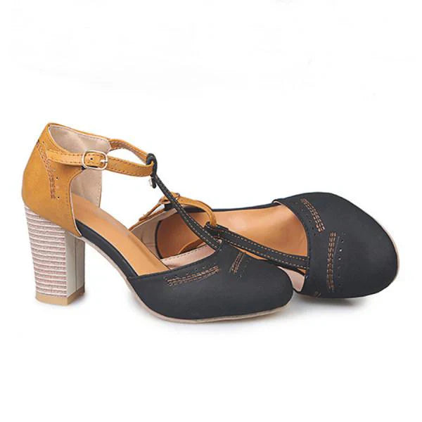 Damen Mary Janes Schuhe Blockabsatz