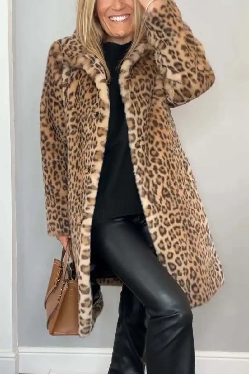 Damen Kunstfell-Jacke Leopardmuster Warm Winter - Norvielle