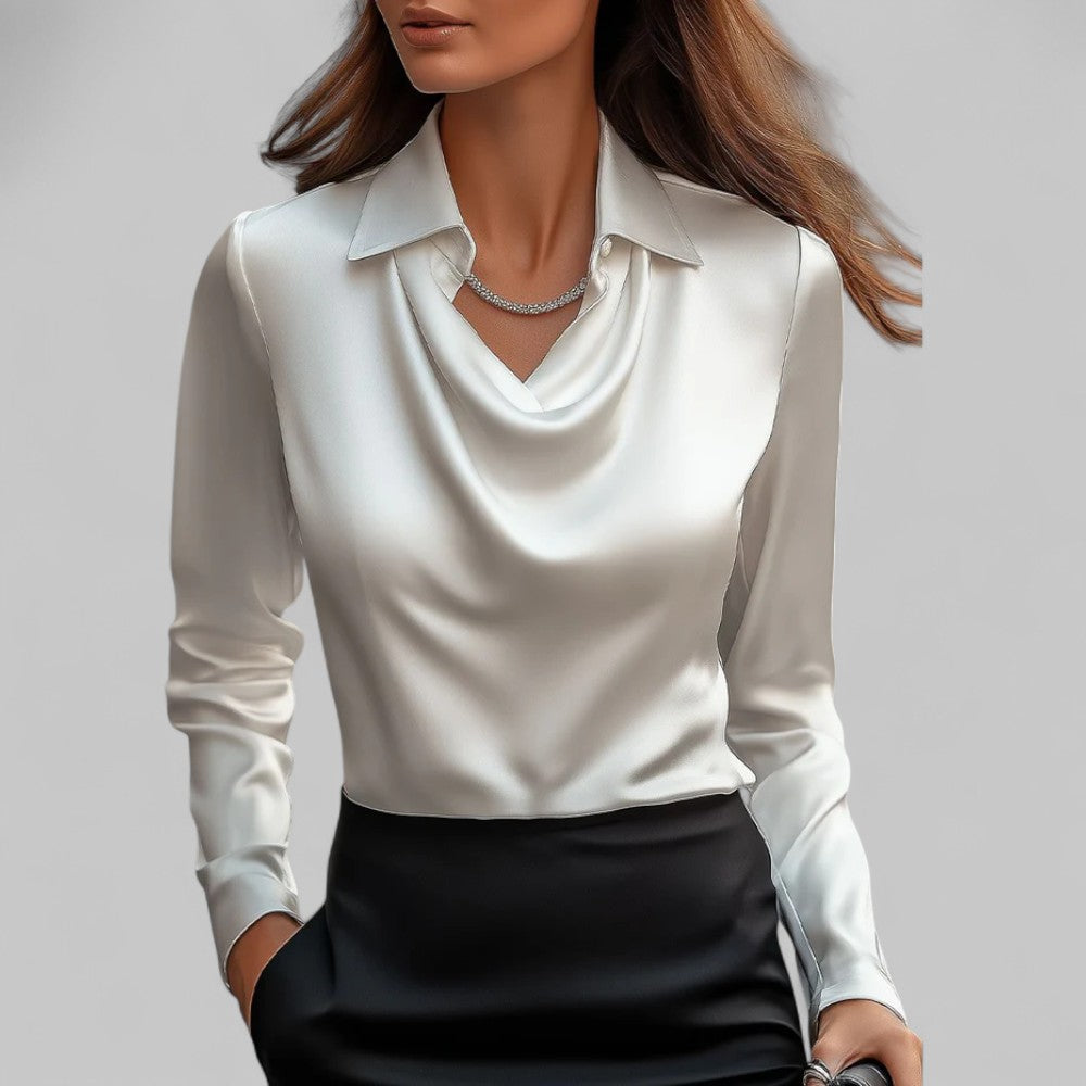 Damenbluse Satin Wasserfallausschnitt Elegant - Norvielle