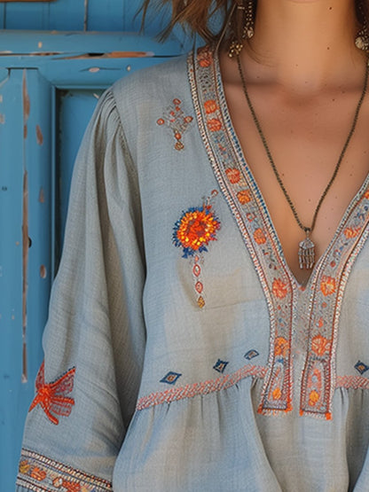 Damen Sommerbluse Boho Bestickt Leicht