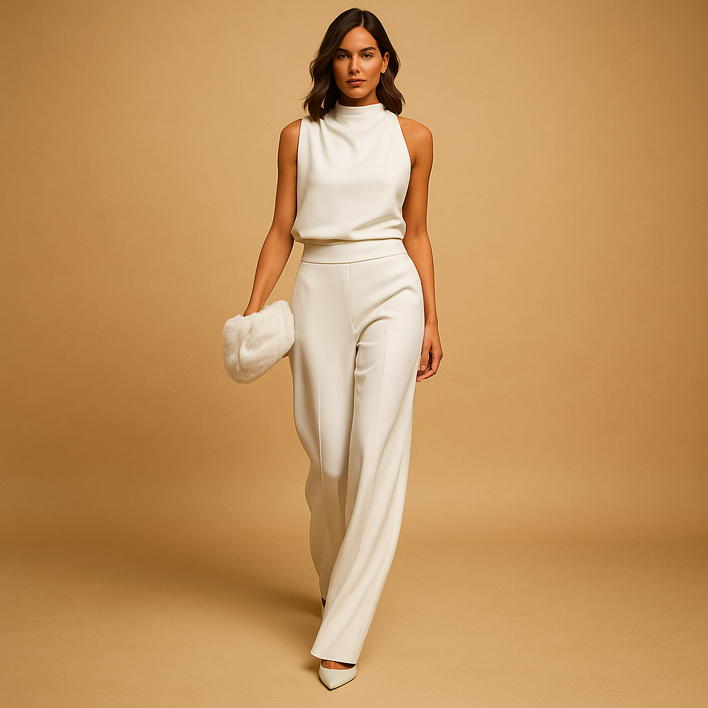 Damen Jumpsuit V-Ausschnitt Flatterrock Eleganz