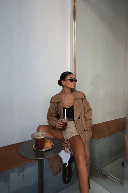 Damen Trenchcoat Braun Lang
