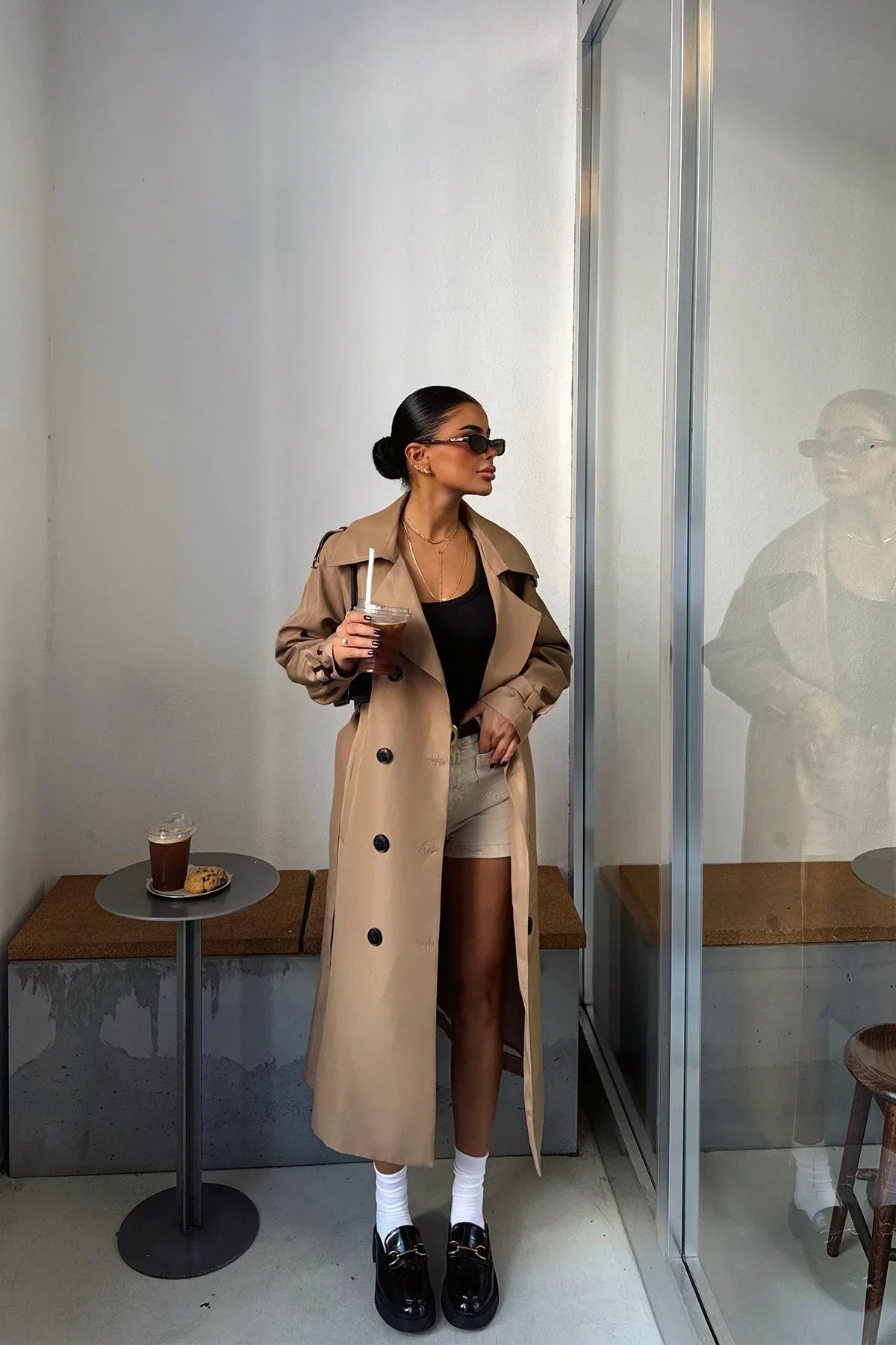 Damen Trenchcoat Braun Lang