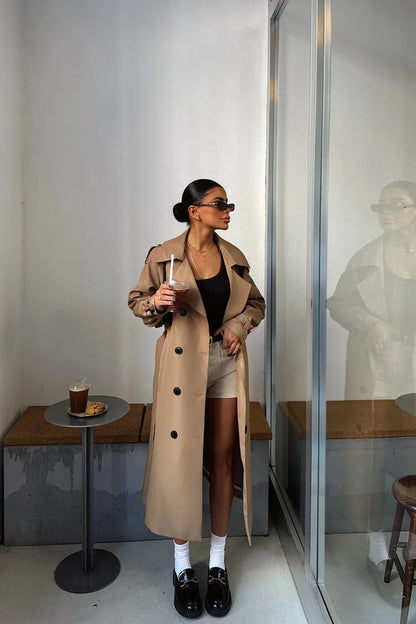 Damen Trenchcoat Braun Lang