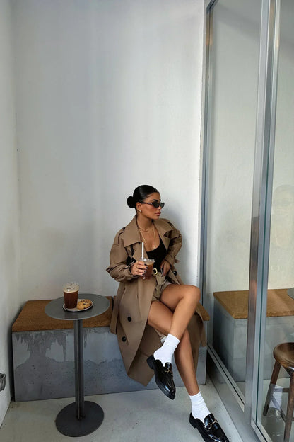 Damen Trenchcoat Braun Lang