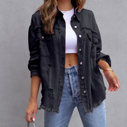 Damen Denimjacke Langärmlig Blau