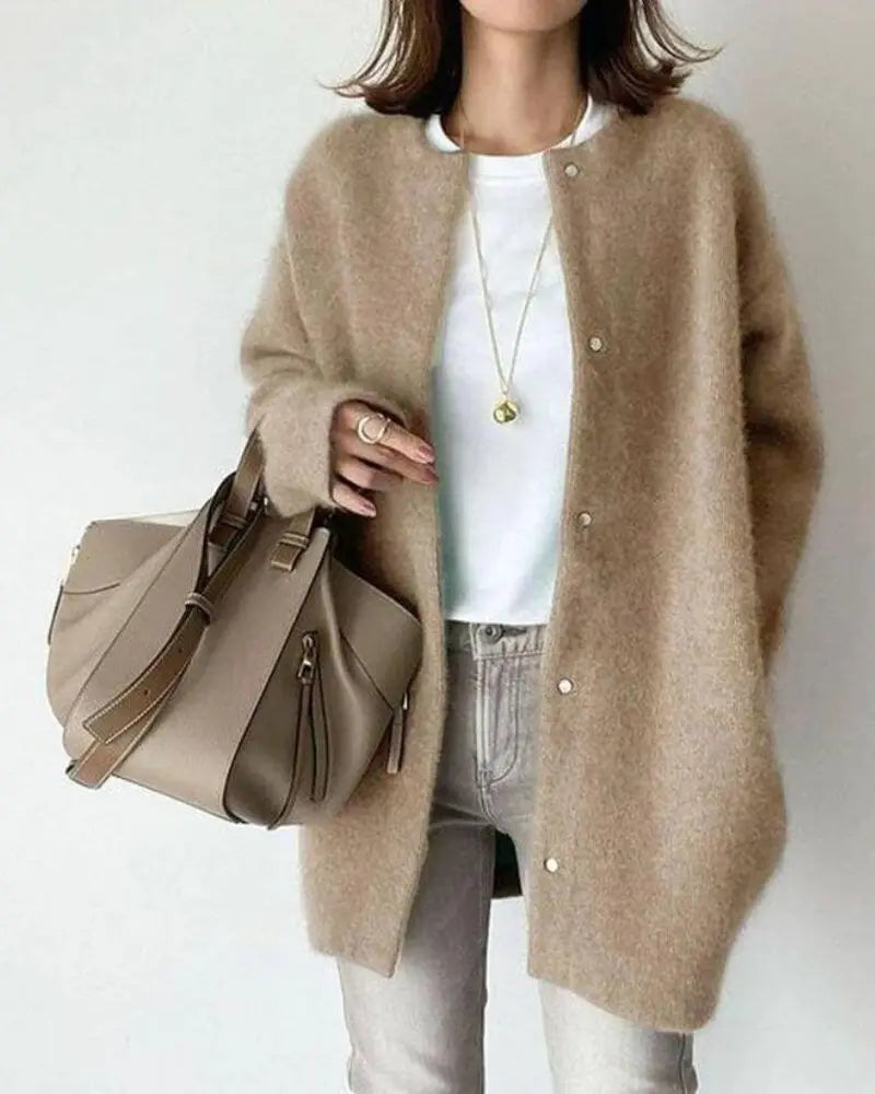 Damen Strickcardigan Weich Relaxed Fit Beige - Norvielle