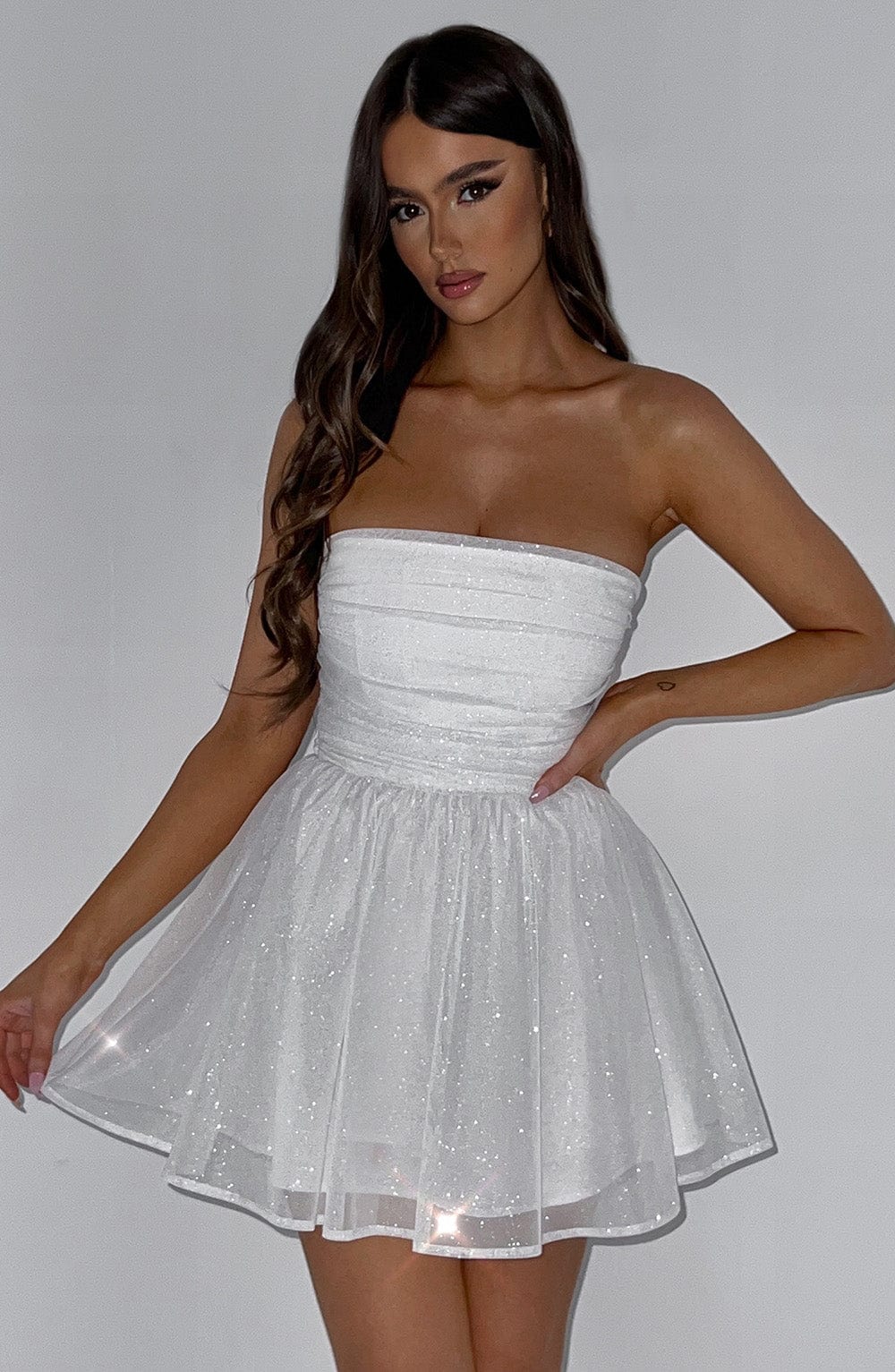 Weißes Damen-Mini-Kleid Glitter-Partystyle - Norvielle