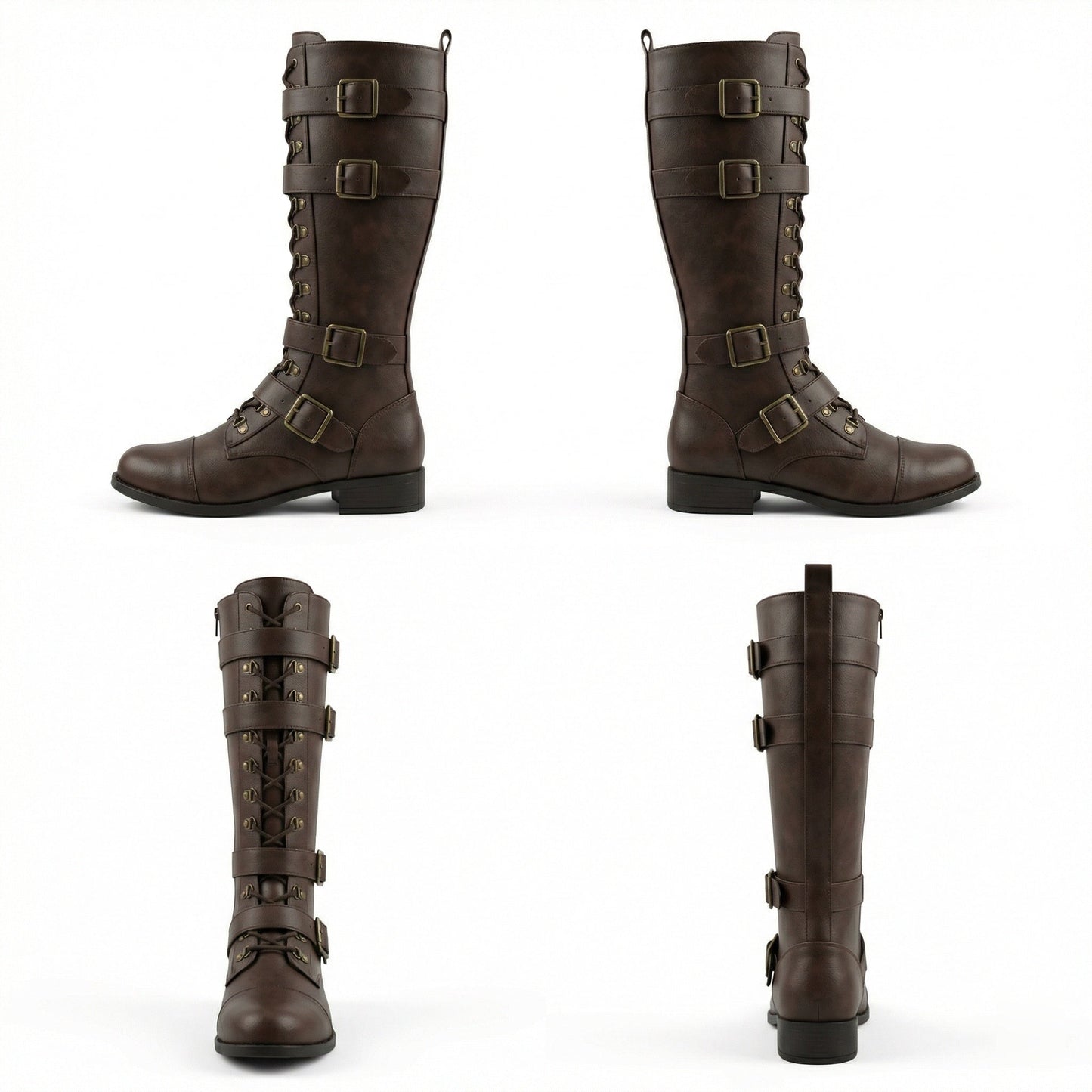 Damen Steampunk Stiefel Leder Vintage Braun