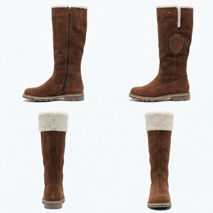 Damen Plattformstiefel Vintage Stil Leder Braun