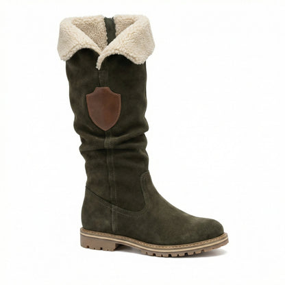 Damen Plattformstiefel Vintage Stil Leder Braun