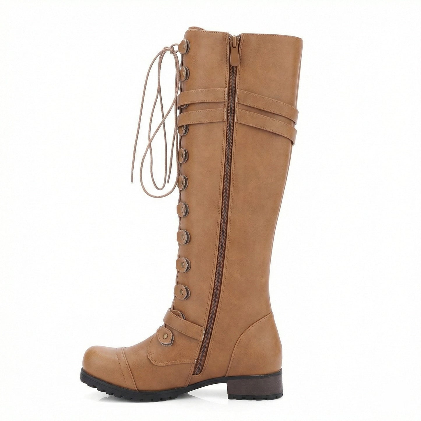 Damen Steampunk Stiefel Leder Vintage Braun