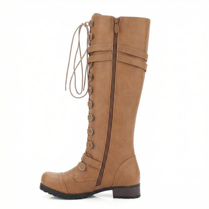 Damen Steampunk Stiefel Leder Vintage Braun