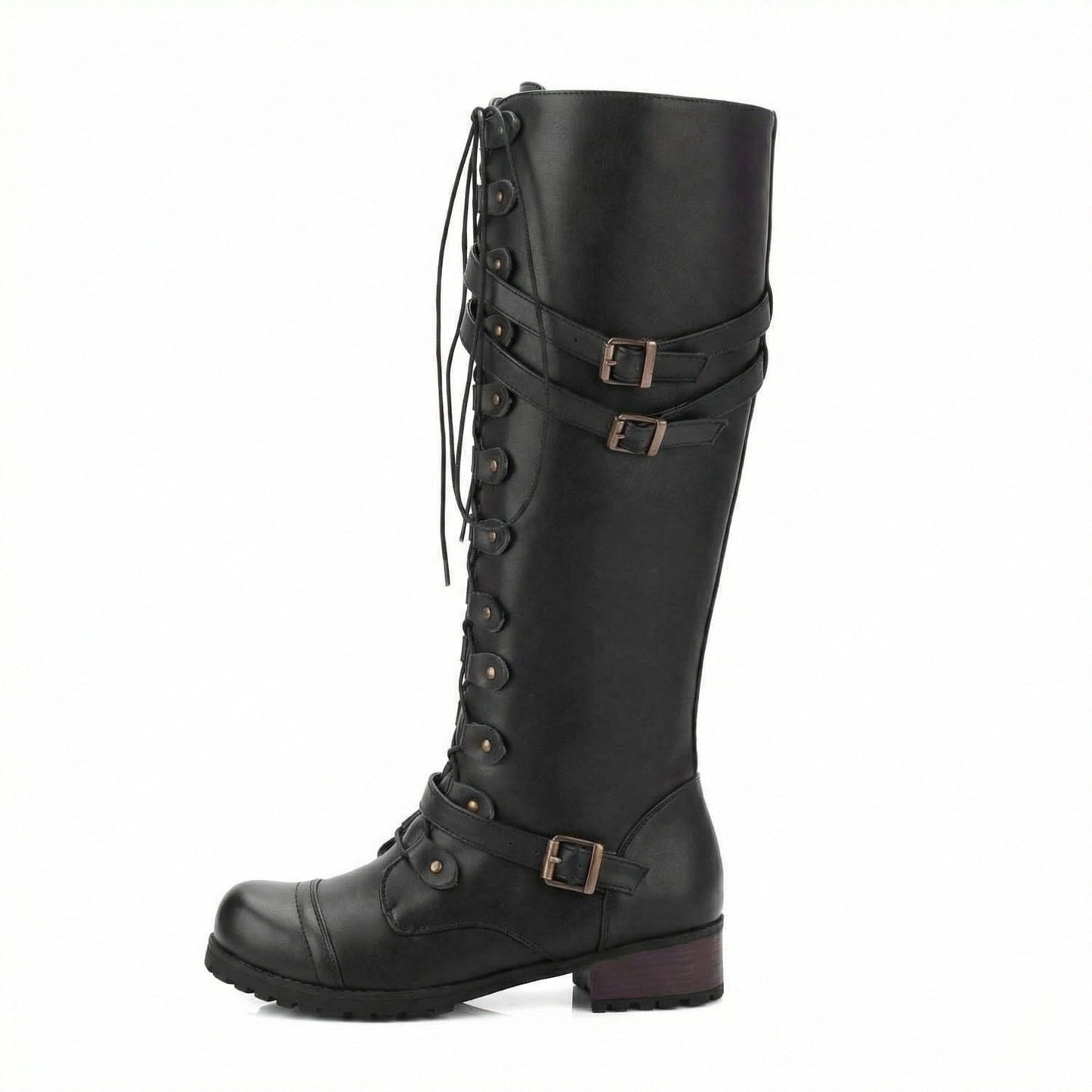 Damen Steampunk Stiefel Leder Vintage Braun