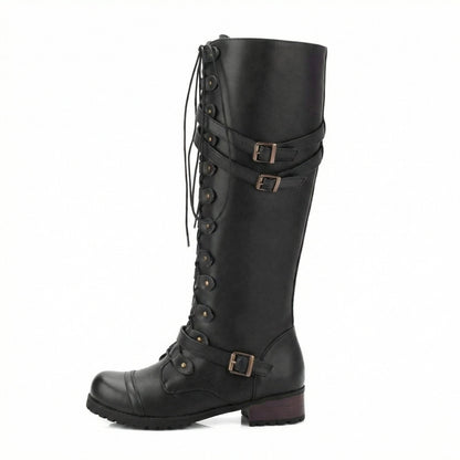 Damen Steampunk Stiefel Leder Vintage Braun