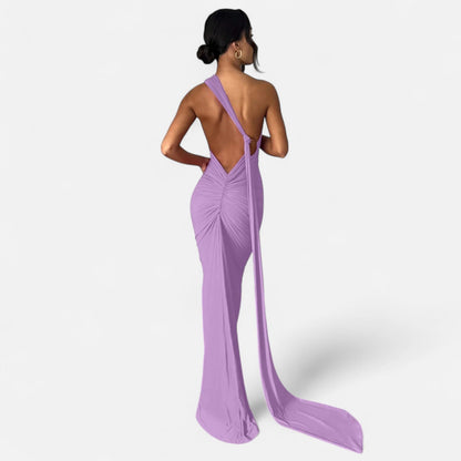 Damen Neckholder Maxikleid Ein Schulter Sommerkleid