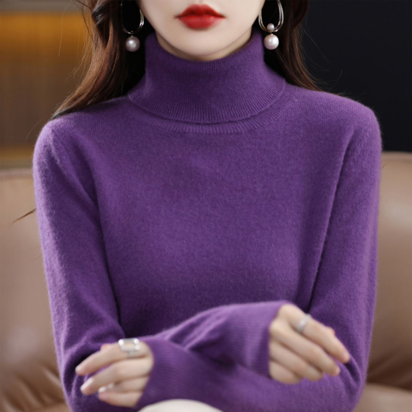 Damen Rollkragenpullover Klassisch Warm