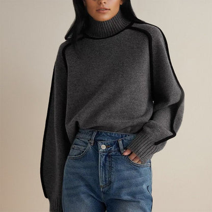 Damen Rollkragenpullover Warm Colorblock