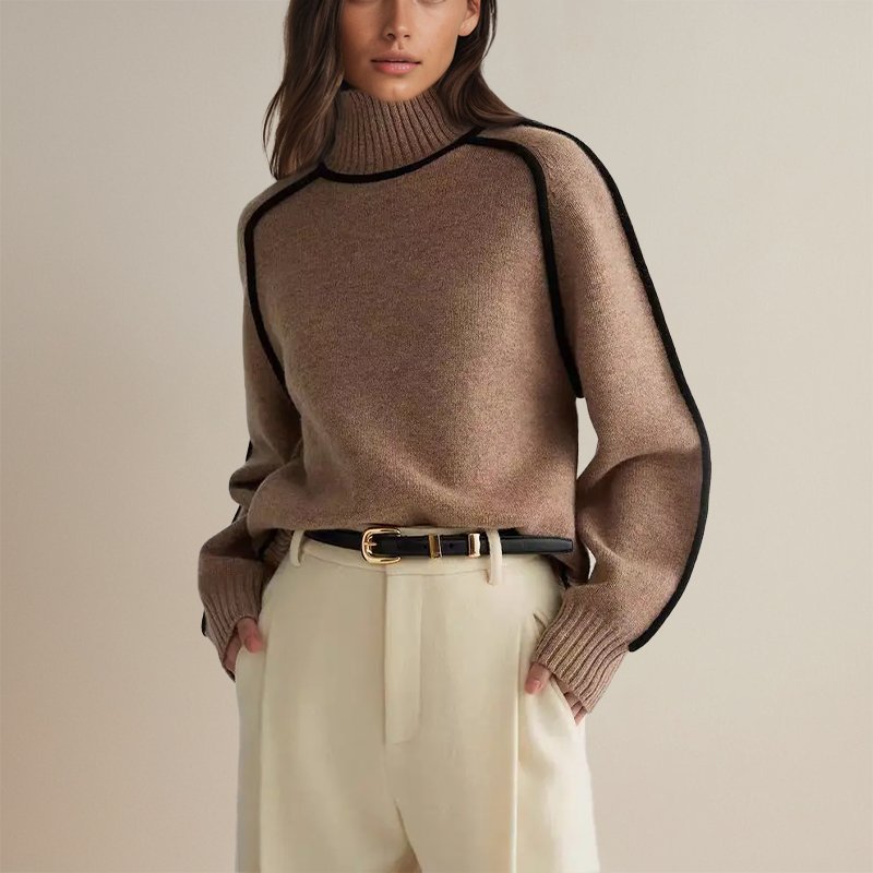 Damen Rollkragenpullover Warm Colorblock