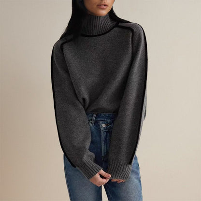 Damen Rollkragenpullover Warm Colorblock