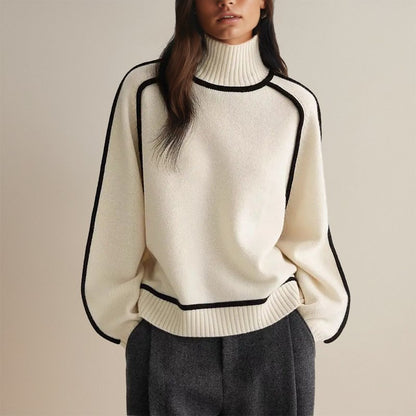 Damen Rollkragenpullover Kontraststreifen Elegantes Design - Norvielle