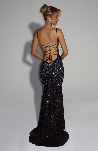 Damen Abendkleid Glitzer mit Strasssteinen Rückenschnürung Elegant