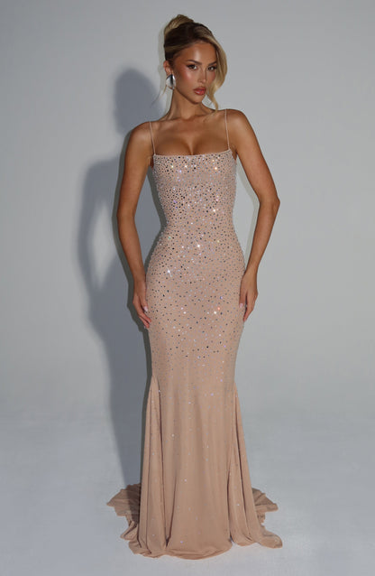 Damen Abendkleid Glitzer mit Strasssteinen Rückenschnürung Elegant