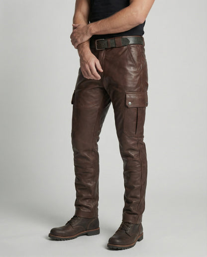 Herren Lederhose Cargo Robust Mit vielen Taschen Schwarz - Norvielle
