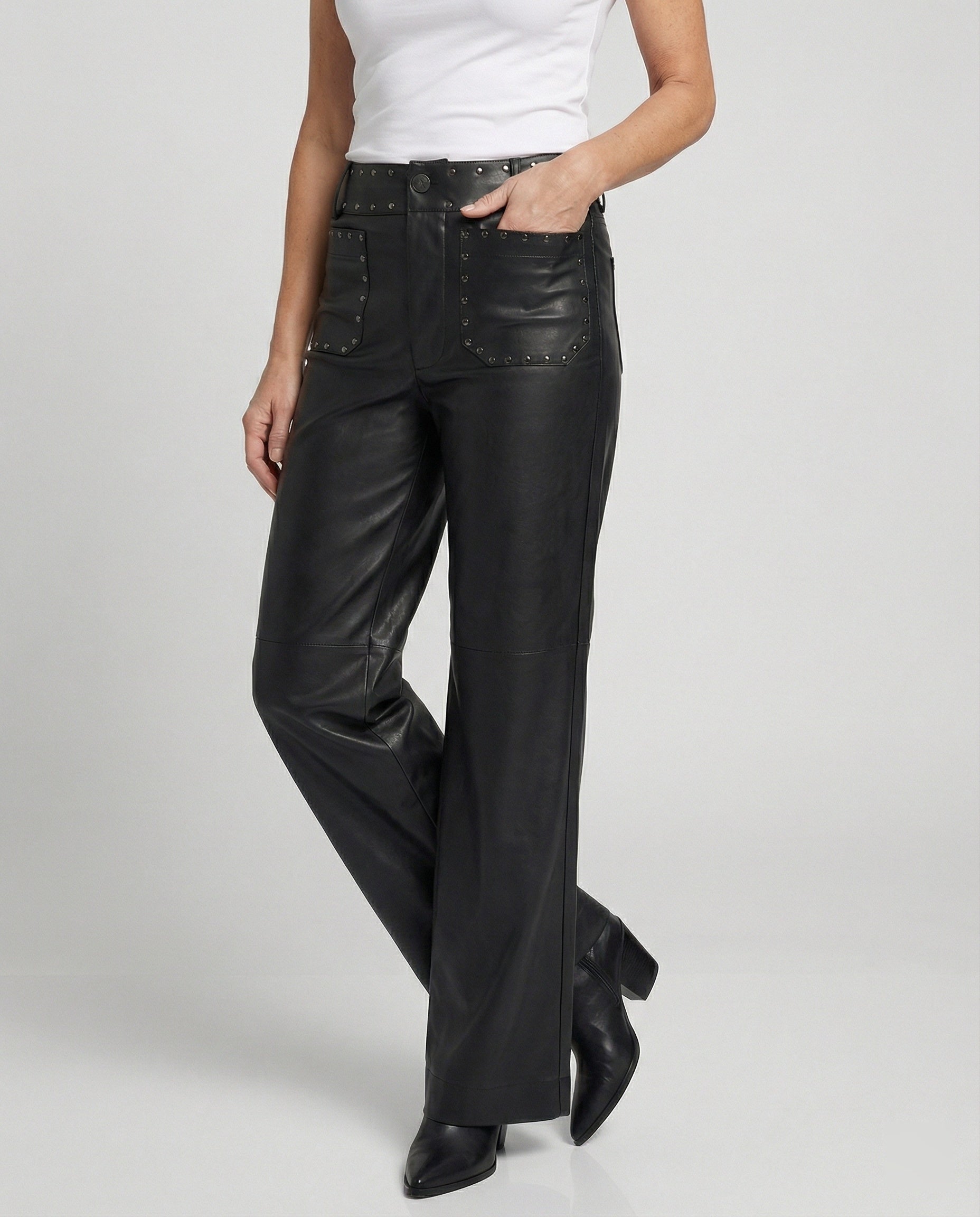 Damen Kunstlederhose Schwarz Nieten - Norvielle