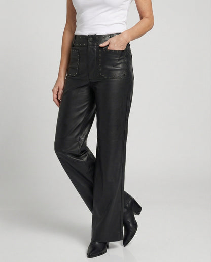 Damen Kunstlederhose Schwarz Nieten - Norvielle