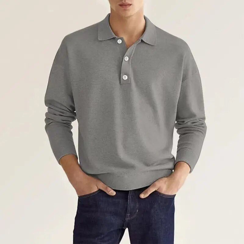 Herren Langarm-Poloshirt Klassisch Weiß - Norvielle