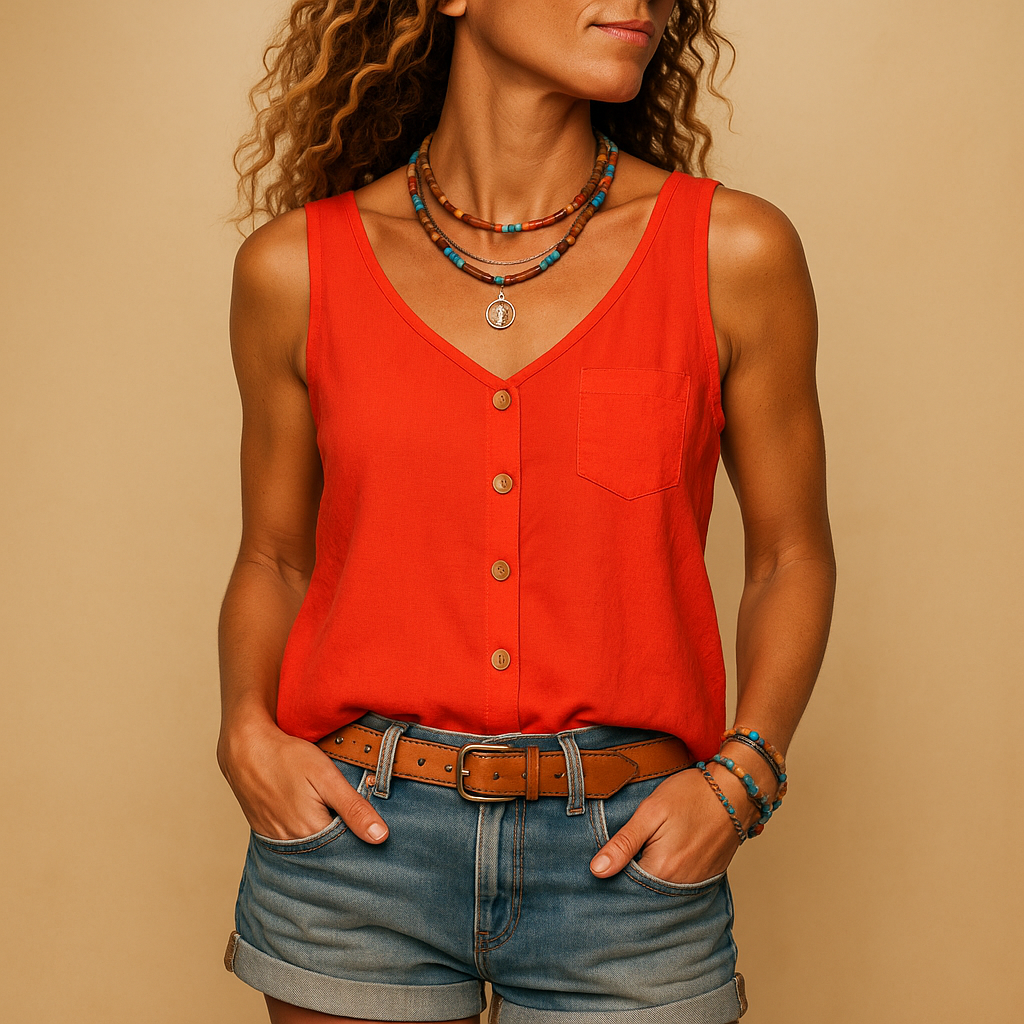 Damen Ärmelloses Oberteil V-Ausschnitt Sommer Tops