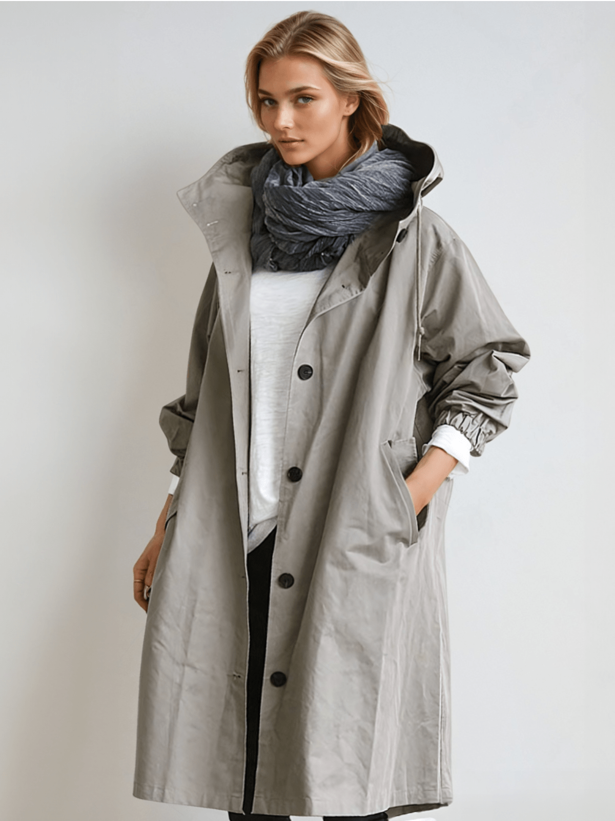 Damen Trenchcoat Wasserabweisend Lang Schwarz - Norvielle