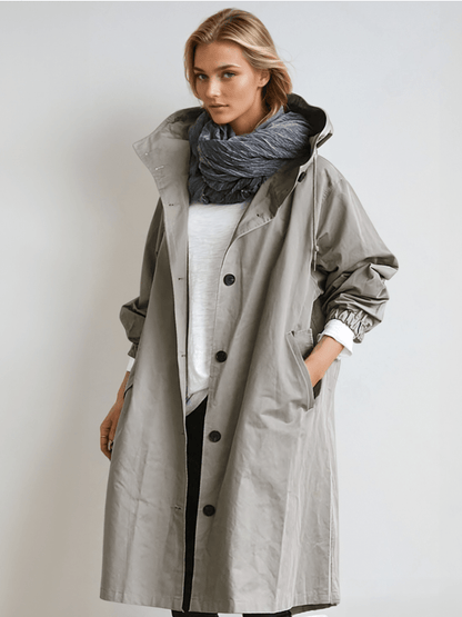Damen Trenchcoat Wasserabweisend Lang Schwarz - Norvielle