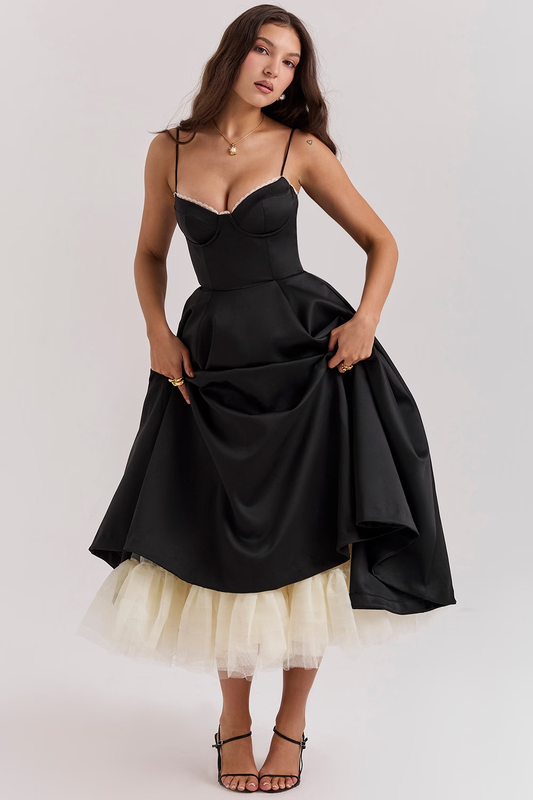 Damenkleid Midi mit Korsett-Oberteil und Rock - Norvielle