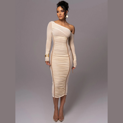 Damen Asymmetrisches Midi-Kleid Figurbetont Elegantes Kleid - Norvielle
